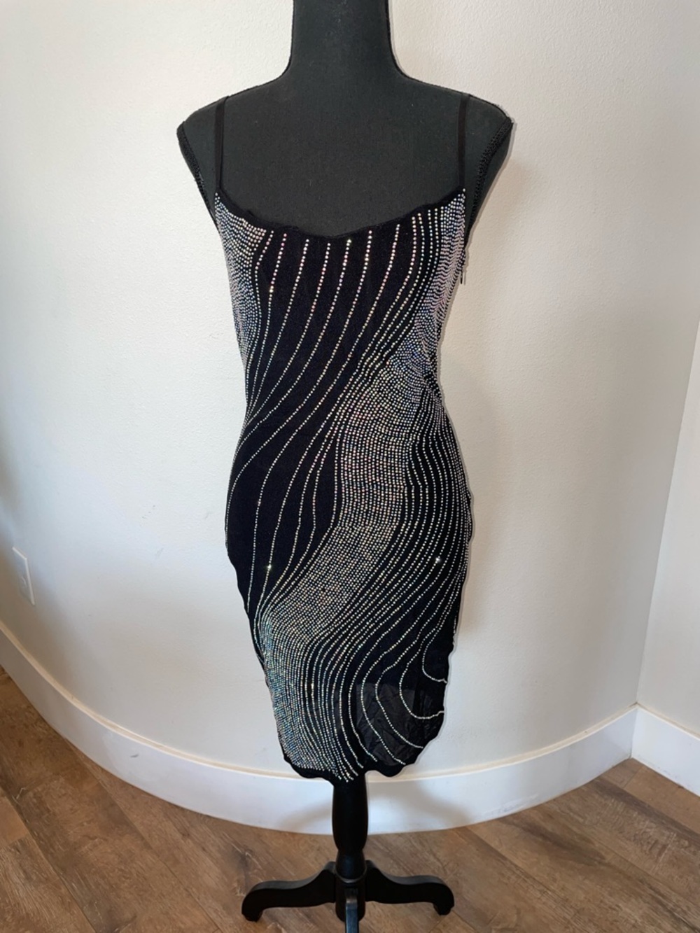 12th Tribe Black Mini Dress with Iridescent Beading